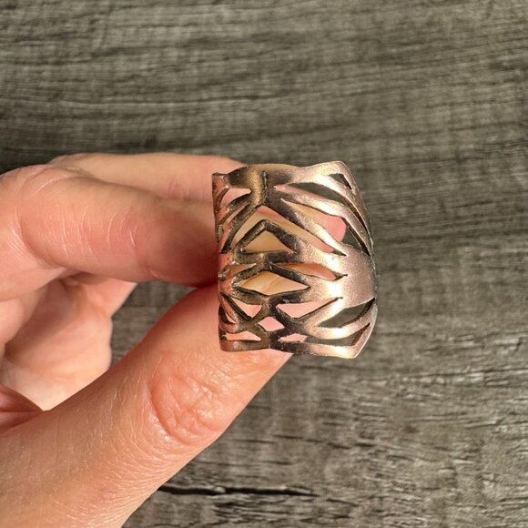 Y2K Boho Rose Gold-Tone Adjustable Statement Ring – Cutout Wide Band - Picture 9 of 16